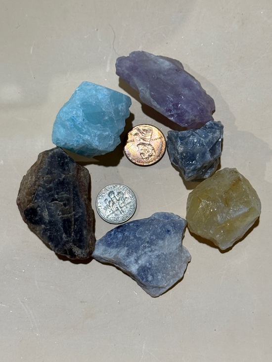 Other - 6 Natural Mixed Crystal Rough Stones - Multicolor Home Accent 5.6 oz